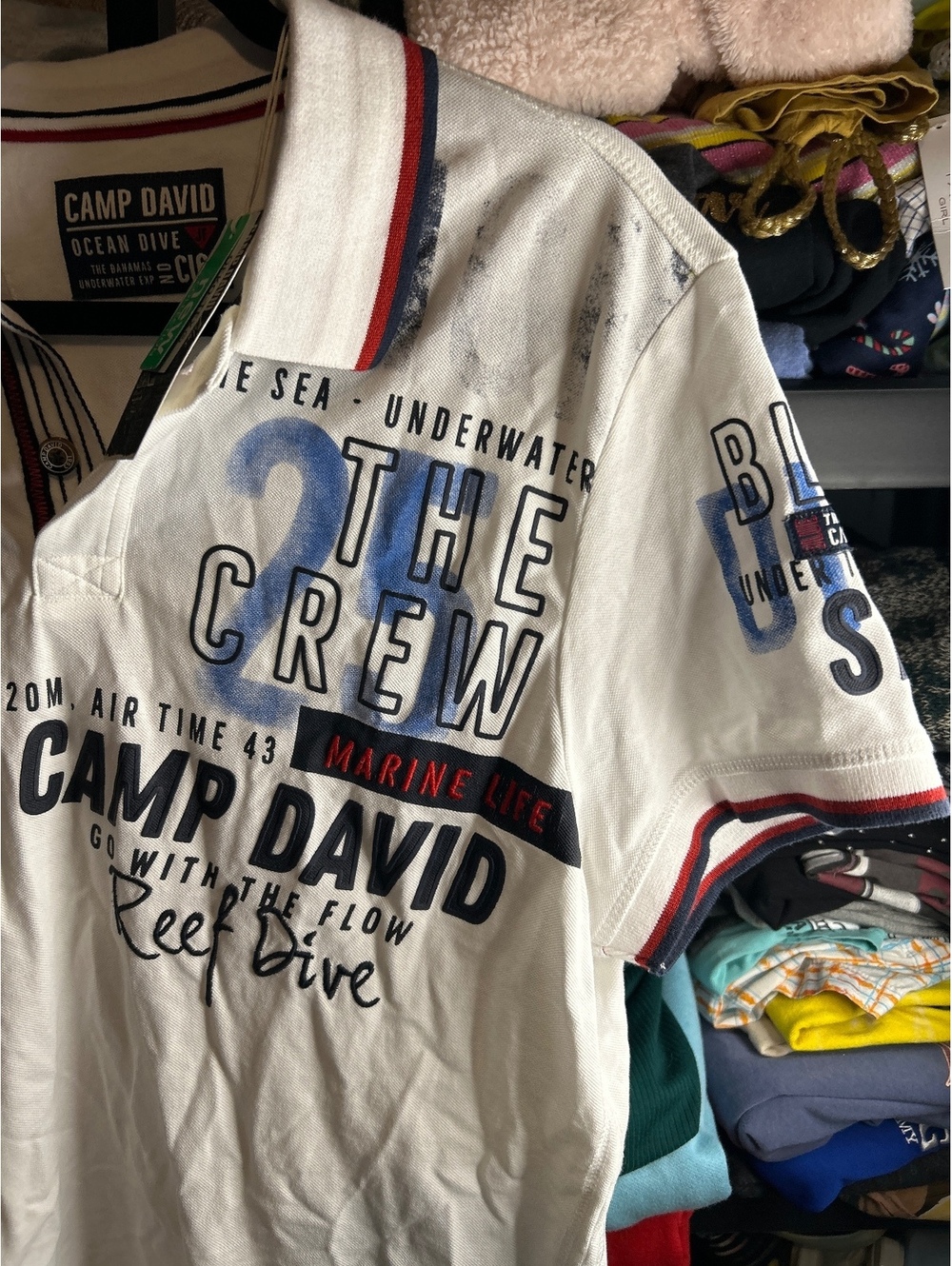 Camp David Ocean Dive White Polo Shirt Size L